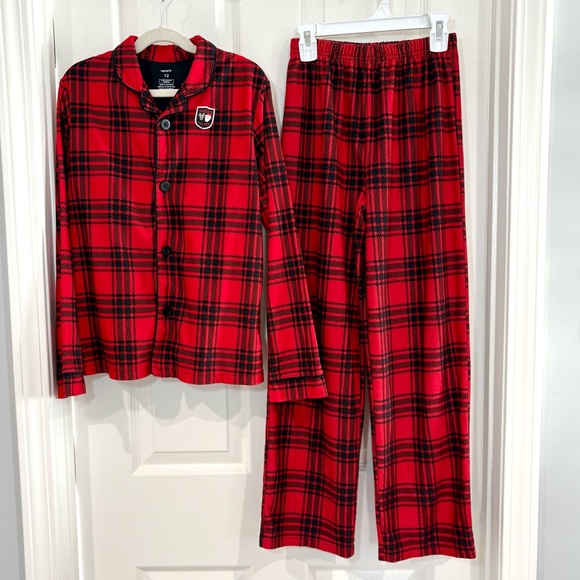 Carter's Plaid Red Black Long Sleeve Button Up Kids Pajama Set Sz 12 Holiday - Picture 1 of 12